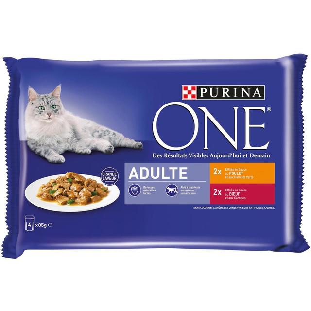 7613034452214 - Purina - One - Sachets en sauce Effilés Poulet Bœuf pour chat adulte