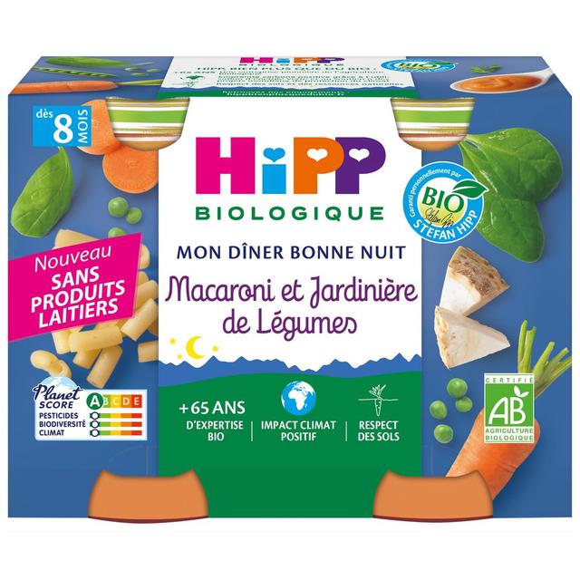 4062300432314 - Hipp - Mon Dîner Bonne Nuit - Macaroni Jardinière de Légumes Bio Pot Bébé Dès 6 mois