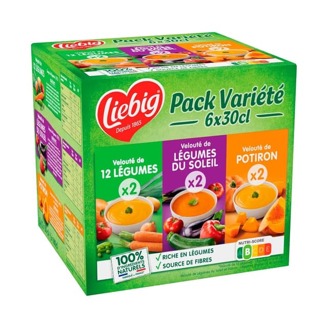 3036815475914 - Liebig - Variété de Veloutés de Légumes - 12 légumes, légumes du soleil, potion Soupe liquide en brique individuelle