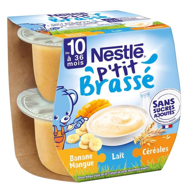 8445291116214 - Nestlé - P'tit Brassé - Dessert Lacté Banane Mangue Céréales Sans Sucre Ajouté Bol Bébé Dès 10 mois