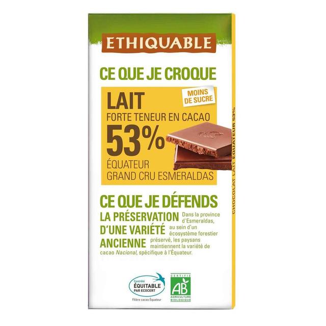 3760091726414 - Ethiquable - Commerce Equitable - Chocolat lait 53% cacao Bio du Guatemala