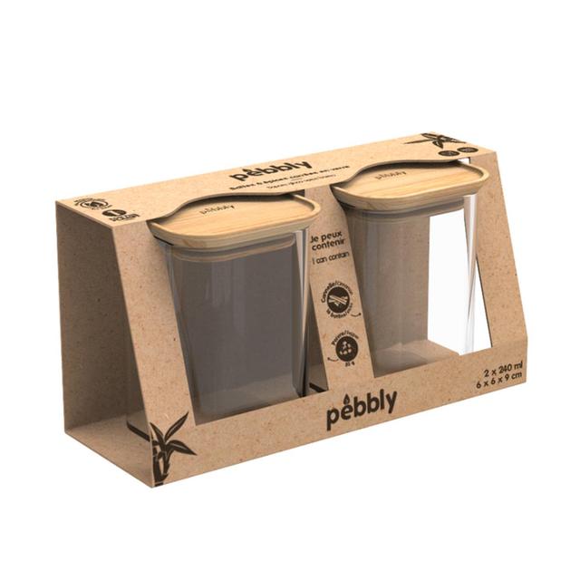 3760132816814 - Pebbly - Set de 2 Boîtes de Conservation à Épices en Verre et Bambou