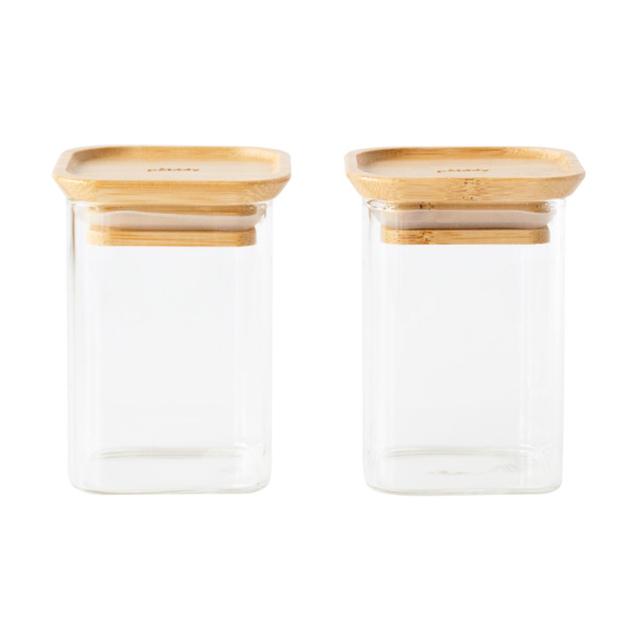 3760132816814 - Pebbly - Set de 2 Boîtes de Conservation à Épices en Verre et Bambou