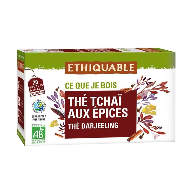 3760091720115 - Ethiquable - Commerce Equitable - Thé noir Tchaï aux épices Darjeeling Bio - 20 sachets