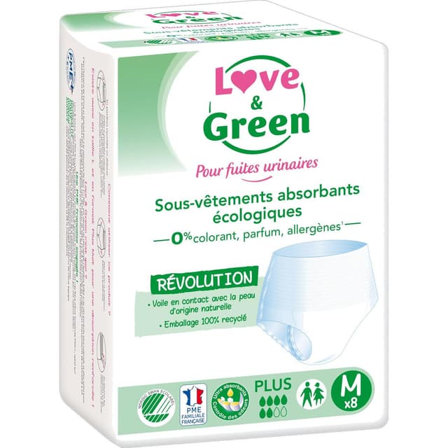 3700668701215 - Love & Green - Culottes fuites urinaires Hypoallergéniques et Ecologiques Plus Taille M