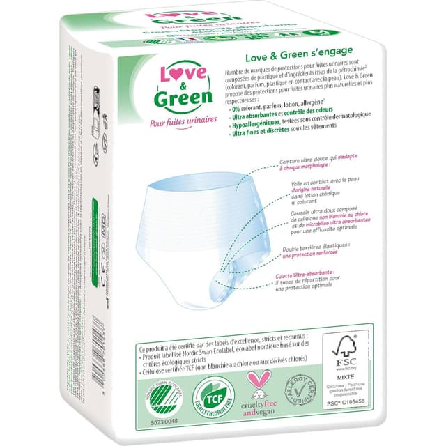 3700668701215 - Love & Green - Culottes fuites urinaires Hypoallergéniques et Ecologiques Plus Taille M
