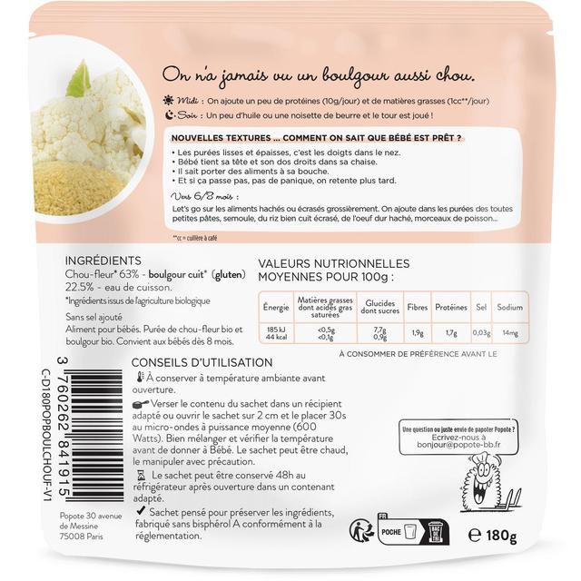 3760262841915 - Popote - Mouliné Chou-Fleur Boulgour Bio Gourde Bébé Dès 8 mois