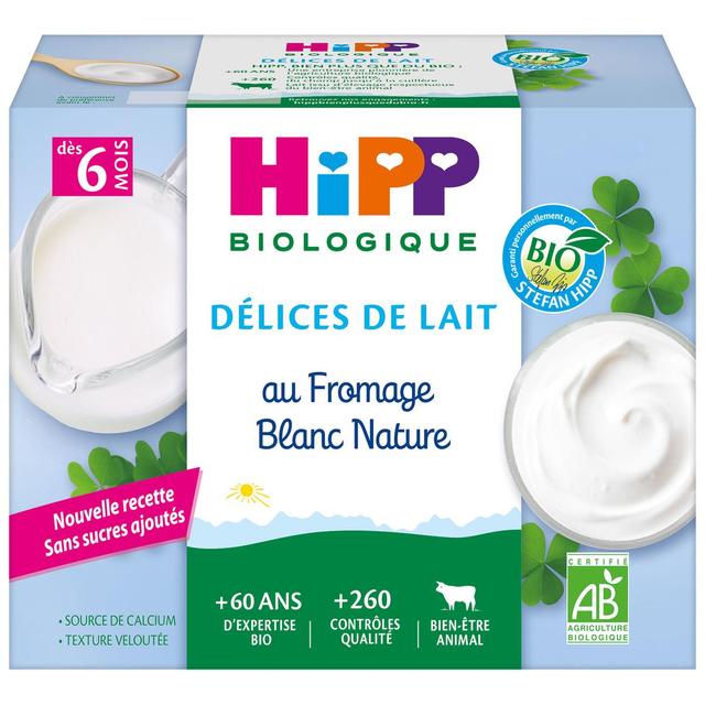 4062300205215 - Hipp - Délices de Lait - Dessert Lacté au Fromage Blanc Nature Bio Coupelle Bébé Dès 6 mois