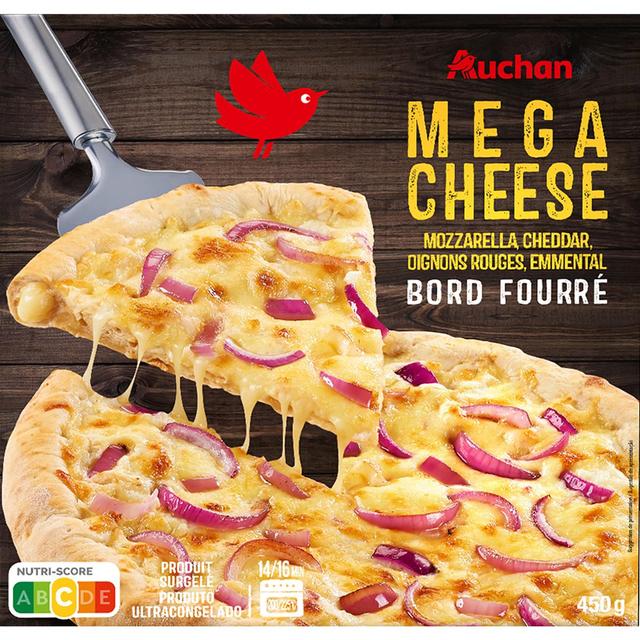 3596710456215 - Auchan - Pizza mega cheese aux 3 fromages et oignons rouges