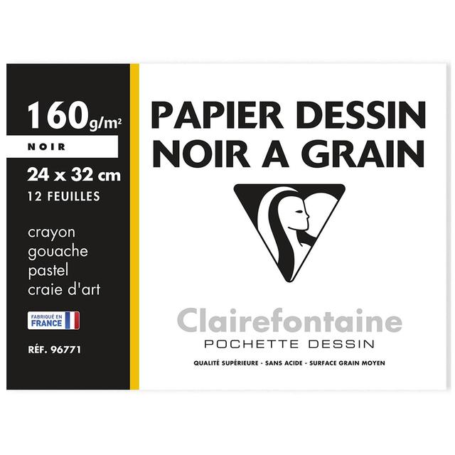 3329680967715 - Clairefontaine - Feuilles de dessin 24 x 32 cm 160 g/m² noir