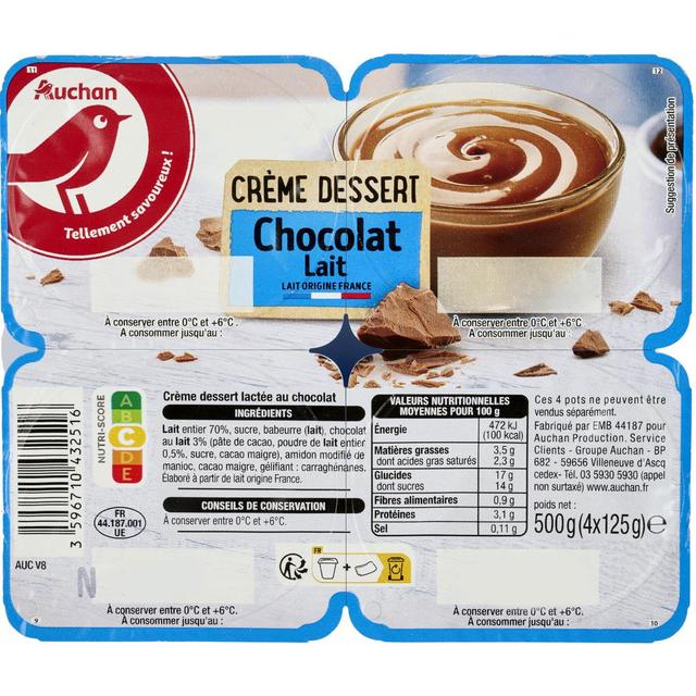 3596710432516 - Auchan - Crème dessert au chocolat au lait