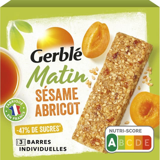 3175681302716 - Gerblé - Barres Petit dejeuner sésame abricot -47% de sucres en moins