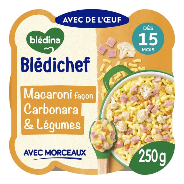 3041092133716 - Blédina - Blédi'chef - Macaroni façon Carbonara et Petits Légumes Assiette bébé dès 15 mois