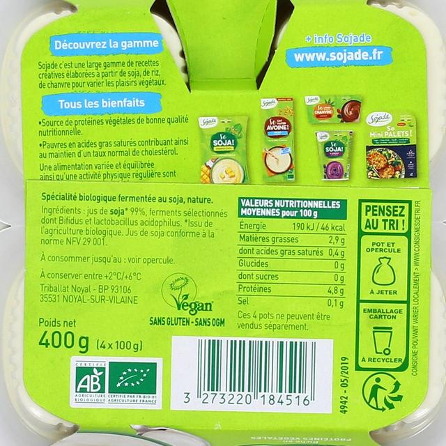 3273220184516 - Sojade - Spécialité bio au soja nature Vegan