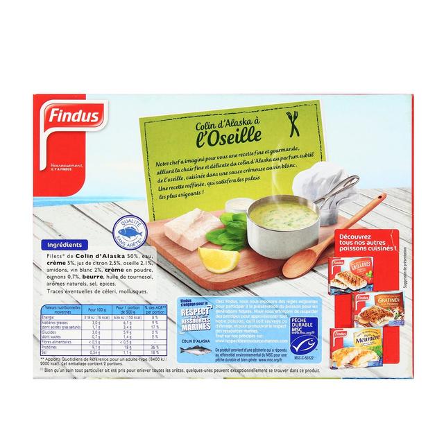 3599740005316 - Findus - 2 Colins MSC 100% filet d'Alaska à l'oseille sauce crème fraiche et touche de citron de Sicile
