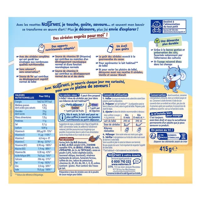 8445291051317 - Naturnes® - P'tite Céréale - Céréales Complètes et Cacao Bébé Dès 6 Mois