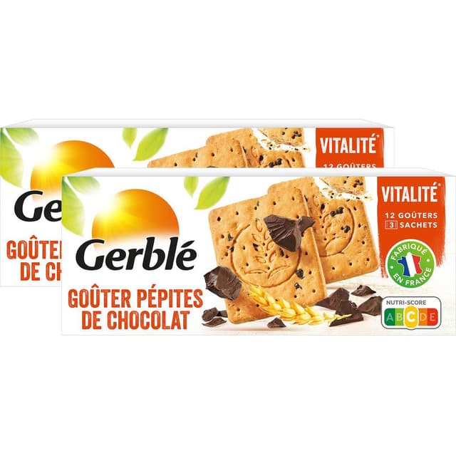 3251490307002 - Gerblé Vitalité - 12 Goûters pépites de chocolat -32% de sucres en moins