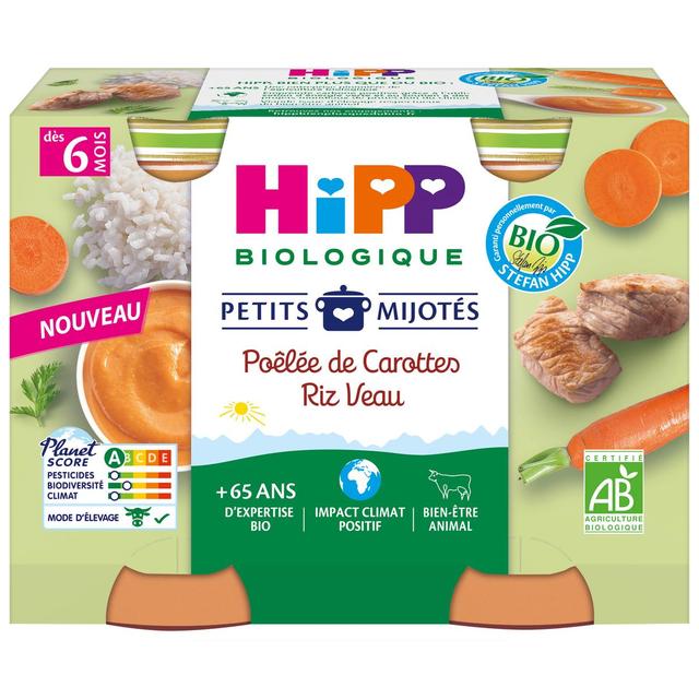 4062300445017 - Hipp - Petits Mijotés - Poêlée de Carottes Riz Veau Bio Pot Bébé Dès 6 Mois