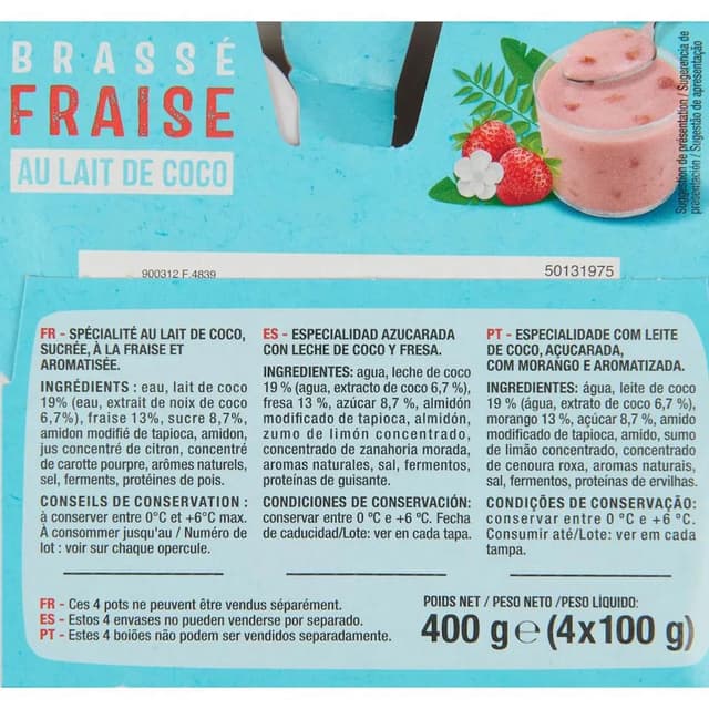 3596710547517 - Auchan - Yaourt brassé fraise au lait de coco