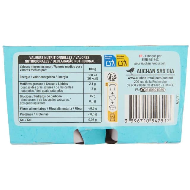 3596710547517 - Auchan - Yaourt brassé fraise au lait de coco