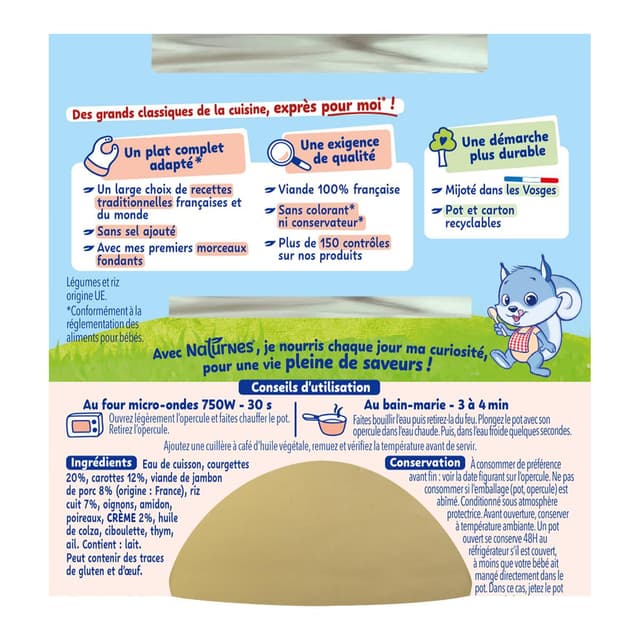 7613287169617 - Naturnes® - P'tite Recette - Risotto Courgettes Carottes Jambon Bol Bébé Dès 8 mois