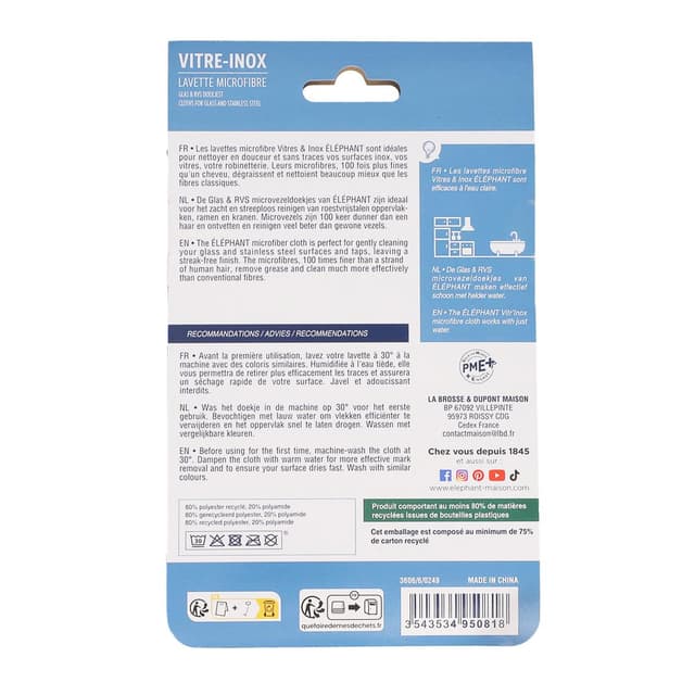 3543534950818 - Elephant - 3 lavettes vitres