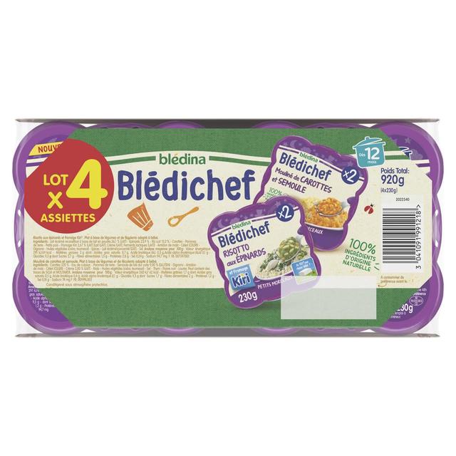 3041091991218 - Blédina - Blédi'chef - Mouliné de carottes et Légumes / Risotto aux épinards 2 recettes Assiette Bébé Dès 12 mois