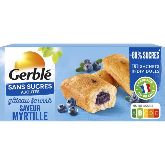 3175681231818 - Gerblé Sans Sucres Ajoutés - Gateau Fourré Saveur Myrtilles Sans Sucres Ajoutés -89% de sucres en moins