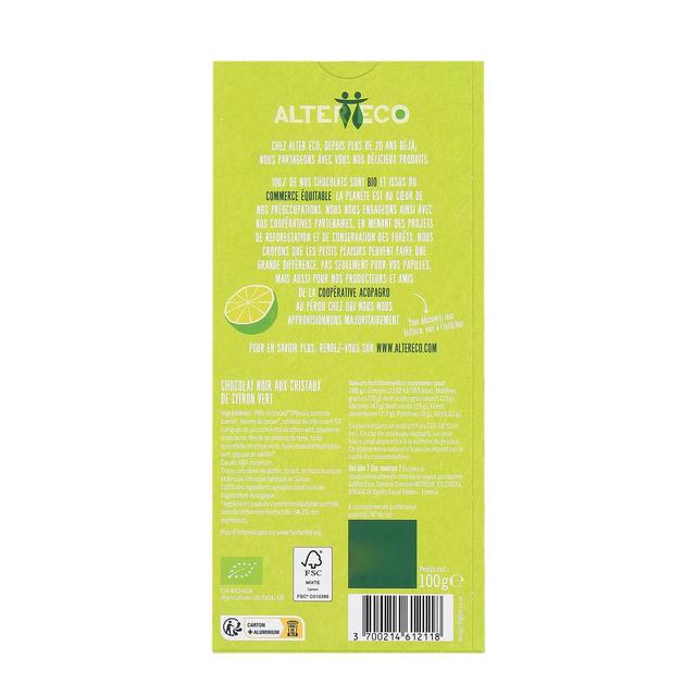 3700214612118 - Alter Eco - Commerce Equitable - Chocolat noir éclats de citron vert 60% Cacao Bio du Pérou