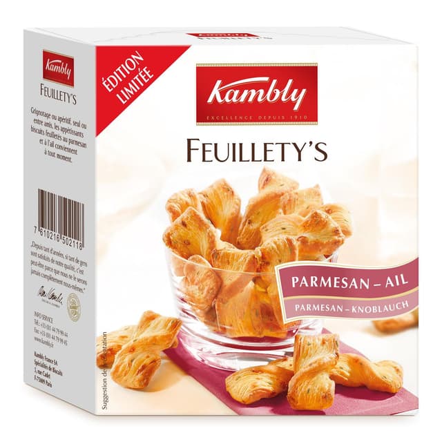 7610216502118 - Kambly - Biscuits feuilletés au beurre, au parmesan et à l'ail Feuillety's