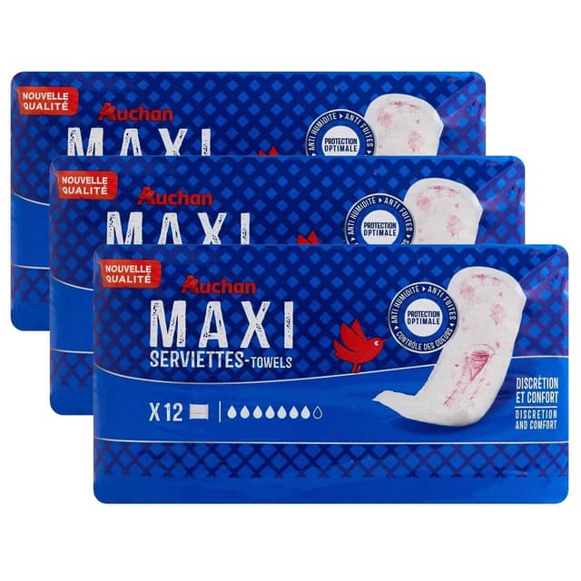 2050000415418 - Auchan - Serviettes hygiéniques maxi sans ailettes