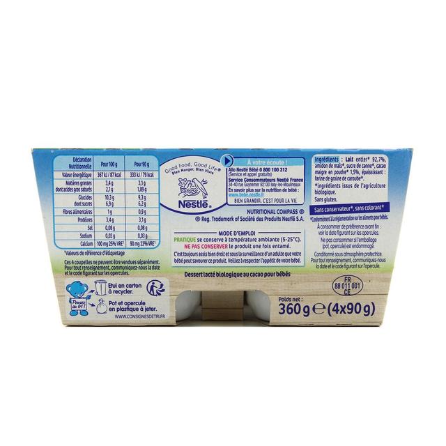7613287235718 - Nestlé - P'tit Gourmand - Dessert Lacté Cacao Bio Coupelle Bébé Dès 6 mois