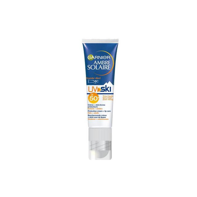 3600541987418 - Garnier - Ambre Solaire - Crème solaire FPS50+ Stick lèvres, Combi 2 en1 UV Ski haute montagne