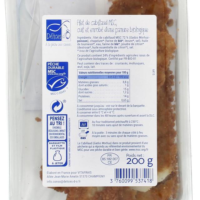 3760099537418 - Délices d'o - Filet de Cabillaud MSC Panure Bio