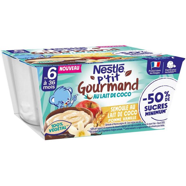 8445291057418 - Nestlé - P'tit Gourmand - Semoule au lait de coco Pomme Vanille Coupelle Bébé Dès 6 mois