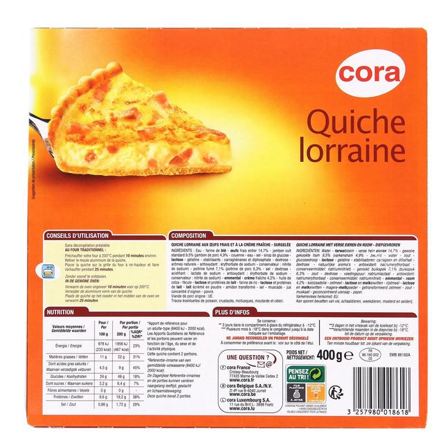 3257980018618 - Cora - Quiche Lorraine aux oeufs frais et à la crème fraiche