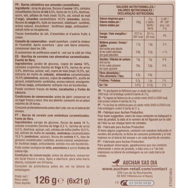 3596710497119 - Auchan - Barres de céréales aux amandes caramélisées