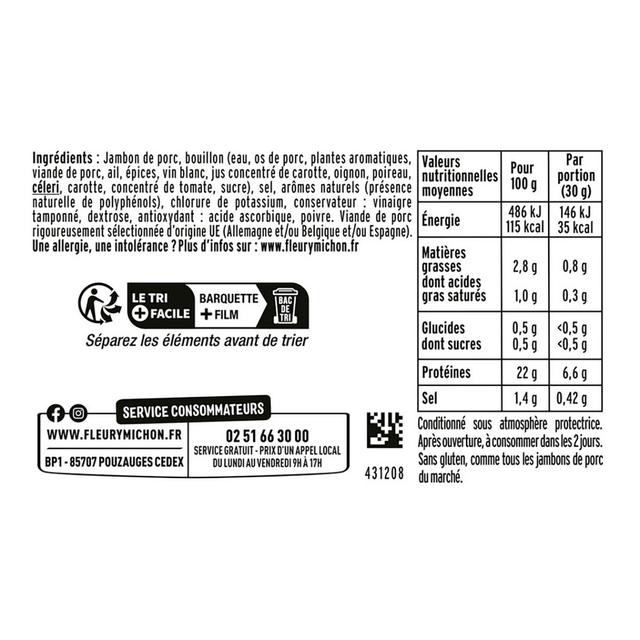 3095758049019 - Fleury Michon - Jambon Le torchon Taux de Sel Réduit