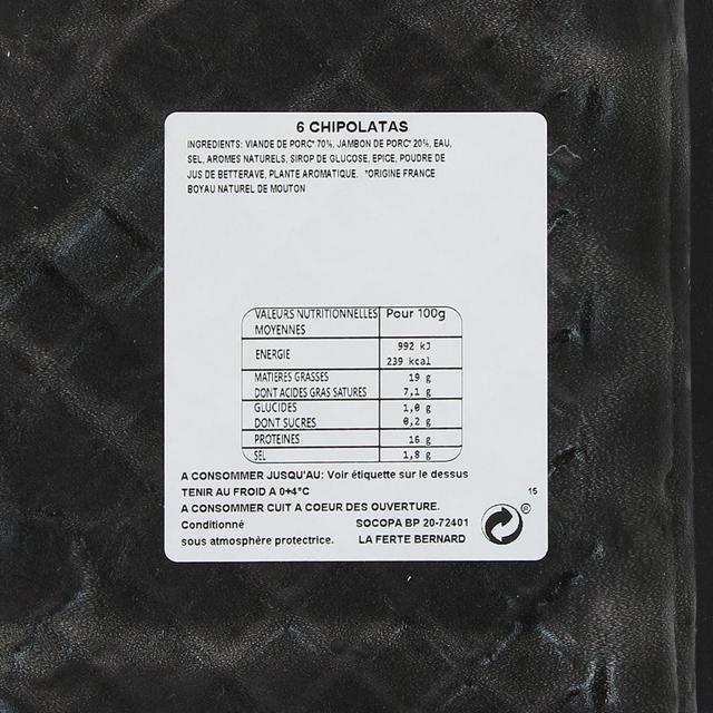 3039050649119 - Socopa - Chipolatas Supérieures Façon Charcutière avec du jambon