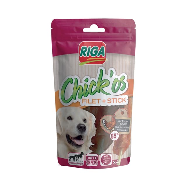 3166780029819 - Riga Chick'Os - Filet de poulet et Stick - Friandise Récompense pour chien moyen et grand x4