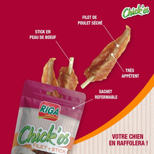 3166780029819 - Riga Chick'Os - Filet de poulet et Stick - Friandise Récompense pour chien moyen et grand x4