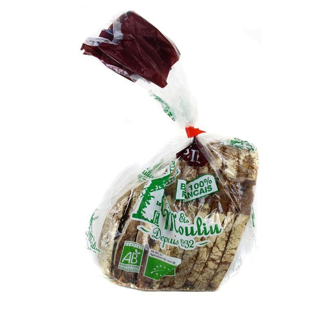 3760116602020 - Etablissements Moulin - Pain Frais Quart de Miche Noix Noisette Bio, tranché