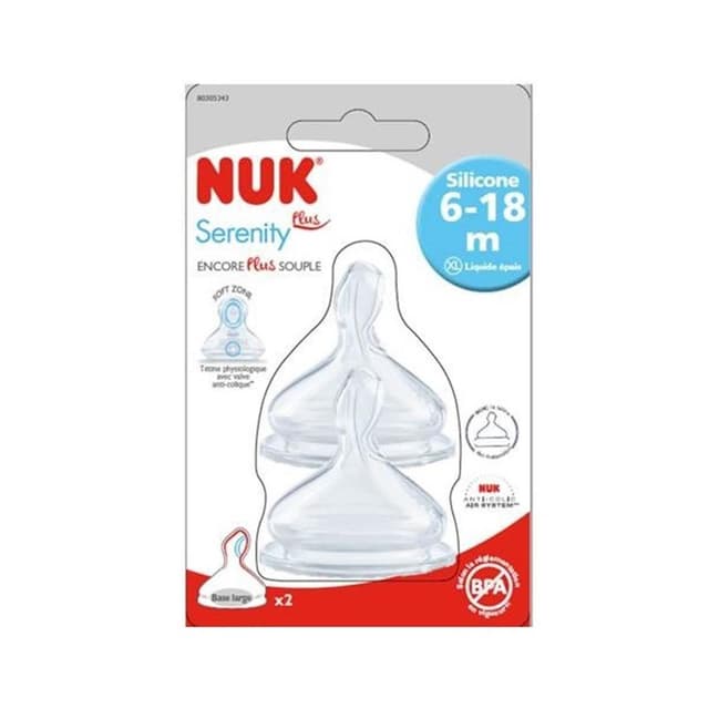 3159921223320 - Nuk - Tétines Silicone Base large SERENITY 6/18 m XL Lait & Céréales