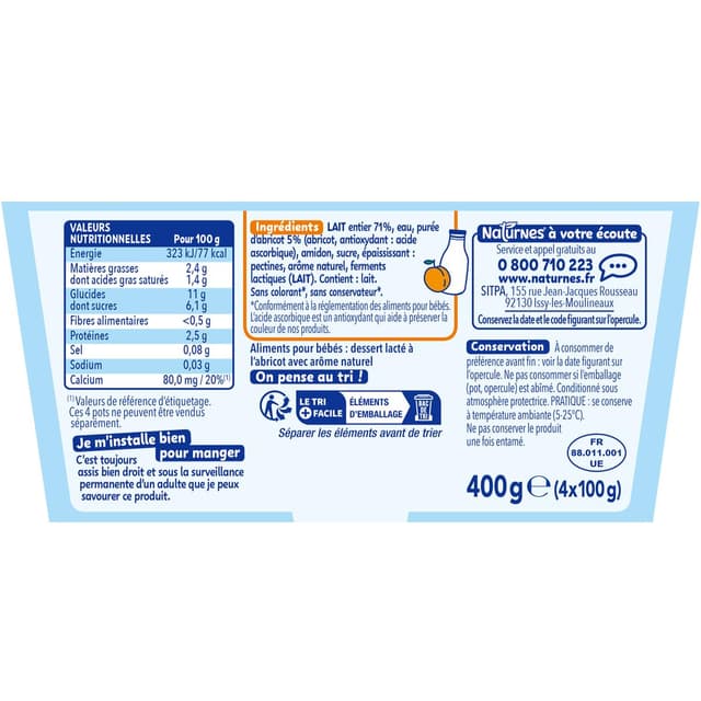 7613035014220 - Naturnes® - P'tit Brassé - Dessert Lacté Abricot Coupelle Bébé Dès 6 mois
