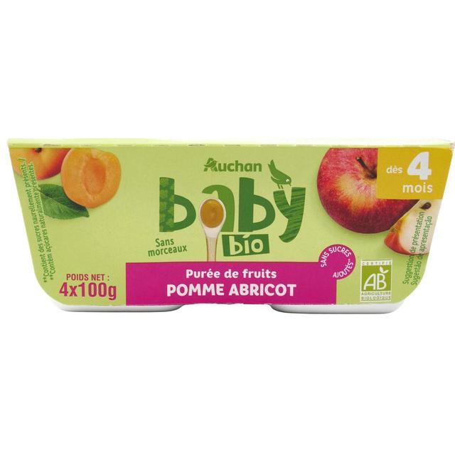 3596710476220 - Auchan Baby Bio - Dessert Pomme Abricot Bio Coupelles Bébé dès 4 mois