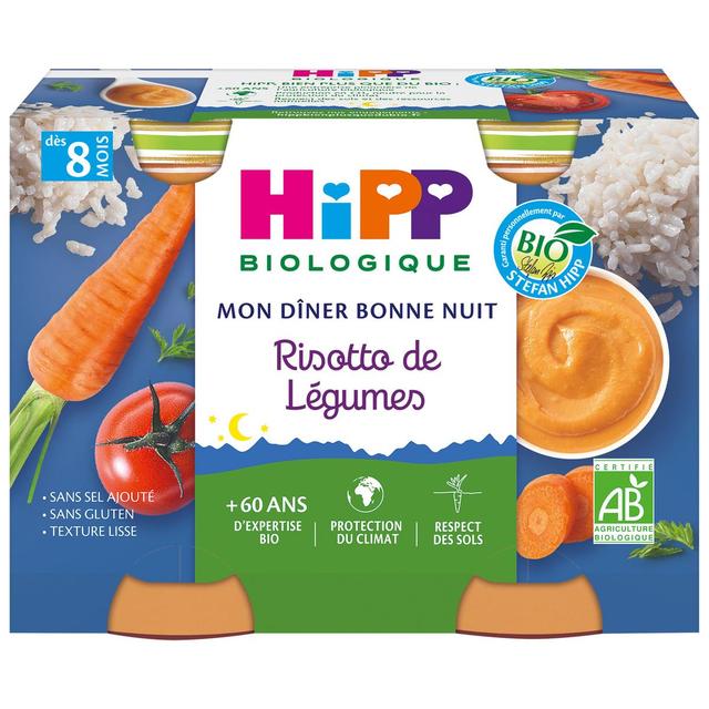 4062300056220 - Hipp - Mon Dîner Bonne Nuit - Risotto de Légumes Bio Pot Bébé Dès 8 mois