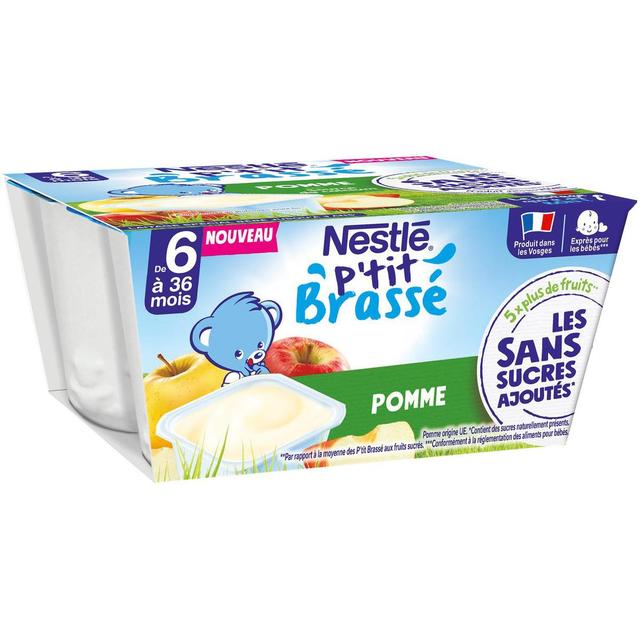 8445291056220 - Nestlé - P'tit Brassé - Dessert Lacté Pomme Sans Sucre Ajouté Coupelle Bébé Dès 6 mois
