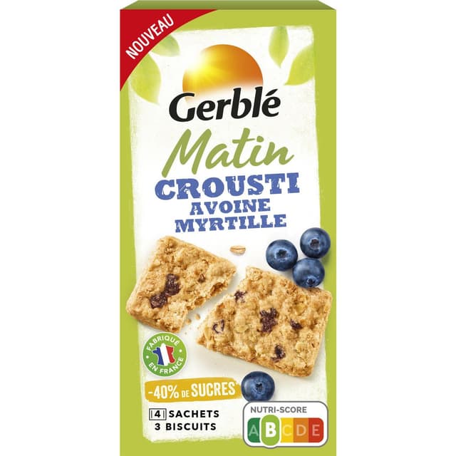 3175681308220 - Gerblé - 12 Biscuits Matin Crousti Myrtille Petit-déjeuner -40% de sucres en moins