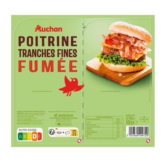 3254560499720 - Auchan - Poitrine Fumée Tranches Fines
