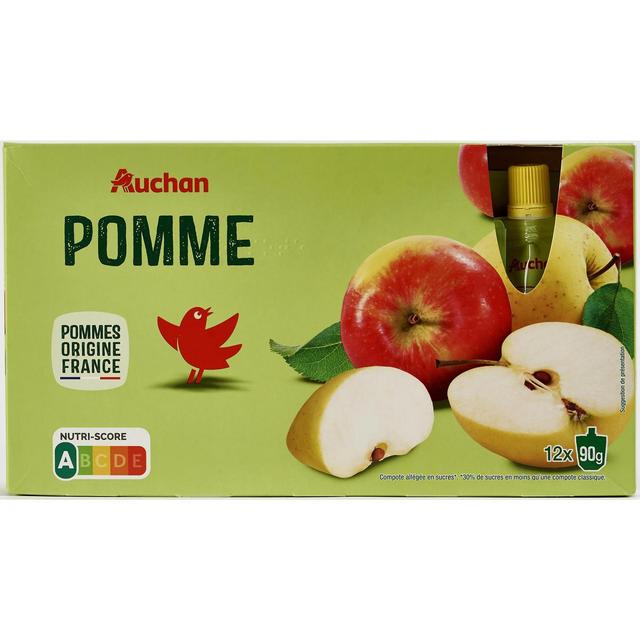 3596710492121 - Auchan - Gourdes compote pomme nature allégées en sucres